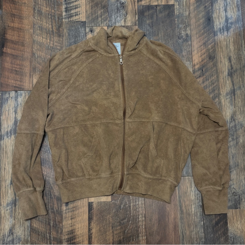 Offline by Aerie Crop Zip Up Terry light brown Jacket Size Small